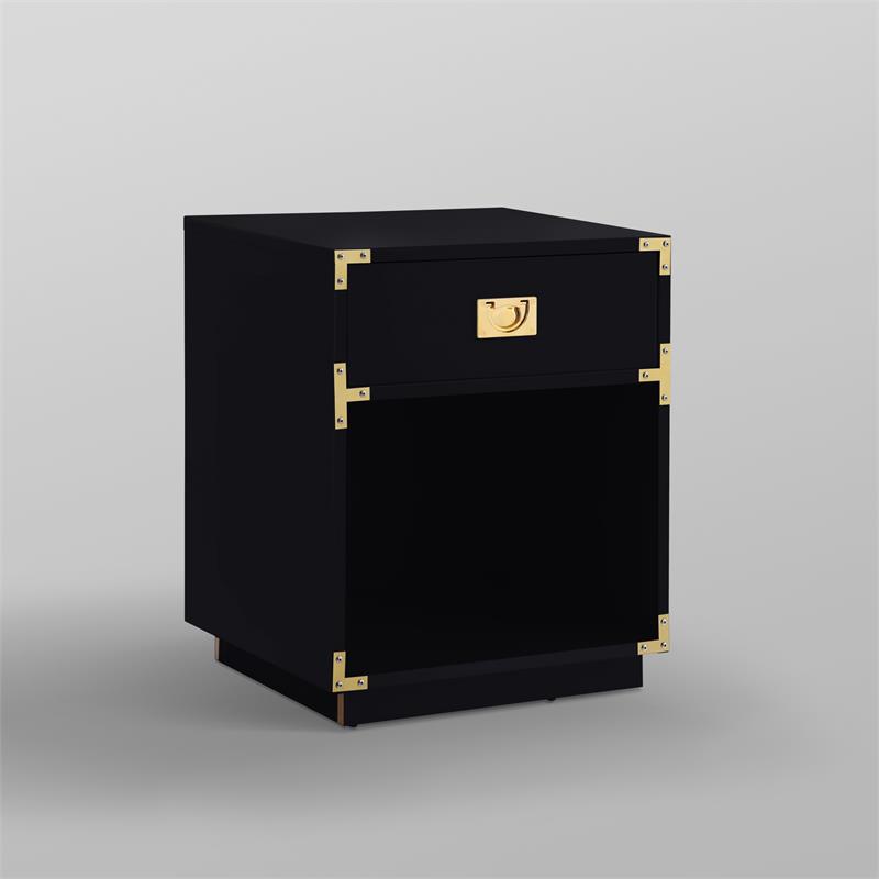 Posh Living Angela Nightstand with Metal Corner Brackets in Black/Gold