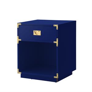 Posh Living Angela Nightstand with Metal Corner Brackets in Dark Navy/Gold