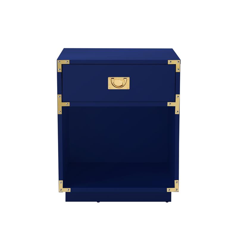 Posh Living Angela Nightstand with Metal Corner Brackets in Dark Navy/Gold