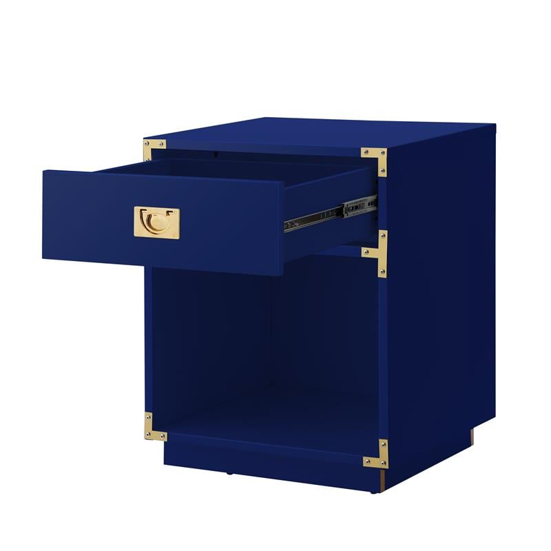 Posh Living Angela Nightstand with Metal Corner Brackets in Dark Navy/Gold