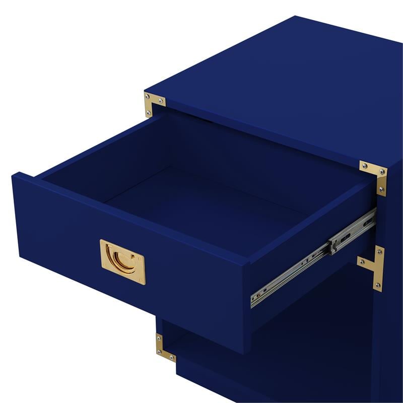 Posh Living Angela Nightstand with Metal Corner Brackets in Dark Navy/Gold