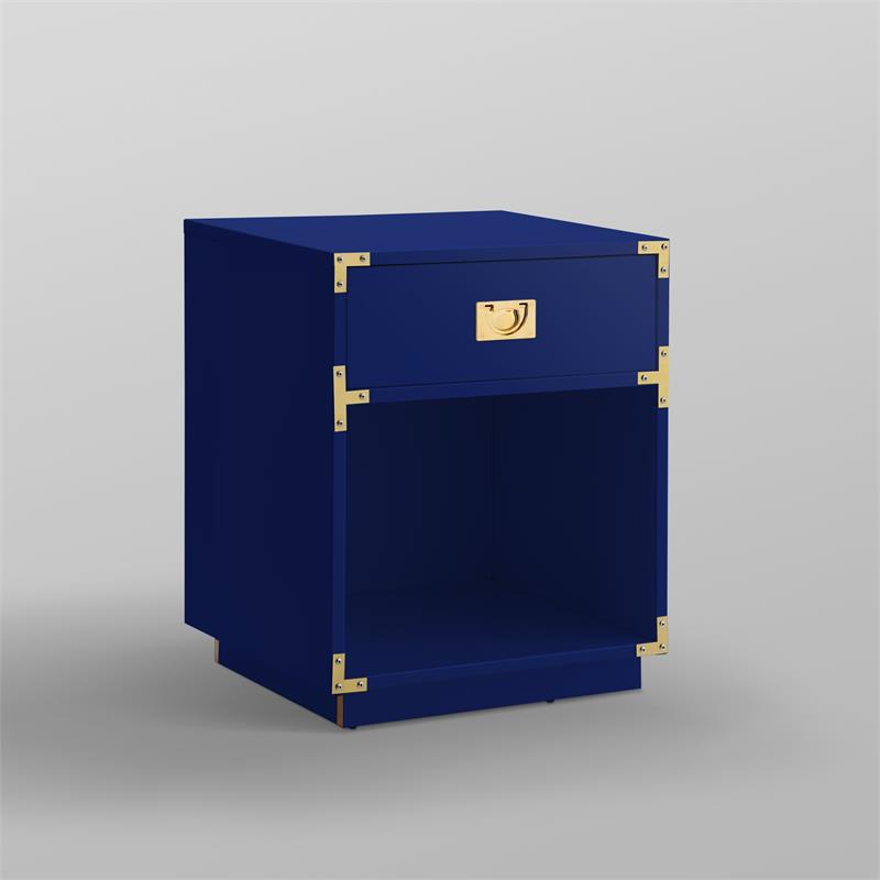 Posh Living Angela Nightstand with Metal Corner Brackets in Dark Navy/Gold