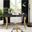 Posh Dianna 2-Drawer Writing Desk with Stainless Steel Legs in Black/Gold