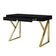 Posh Dianna 2-Drawer Writing Desk with Stainless Steel Legs in Black/Gold
