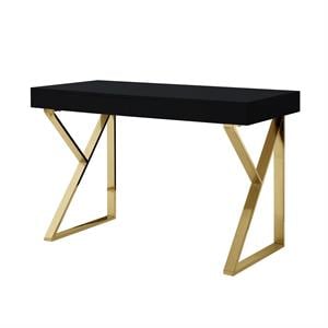 Posh Dianna 2-Drawer Writing Desk with Stainless Steel Legs in Black/Gold