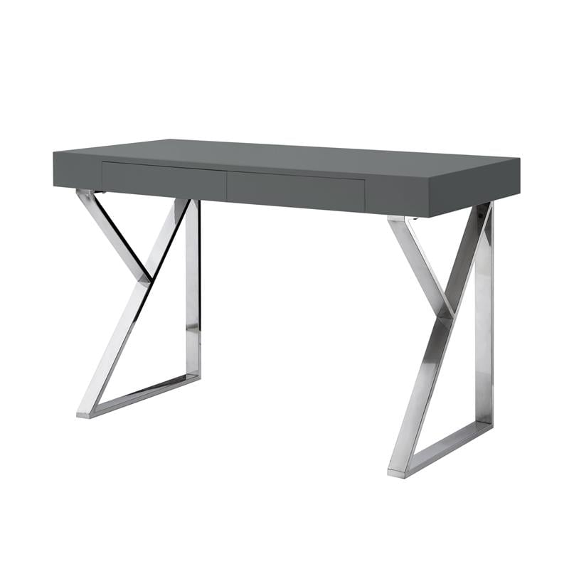 Posh Dianna 2-Drawer Writing Desk with Stainless Steel Legs in Dark Gray/Chrome