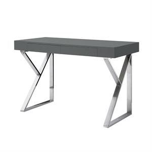 Posh Dianna 2-Drawer Writing Desk with Stainless Steel Legs in Dark Gray/Chrome