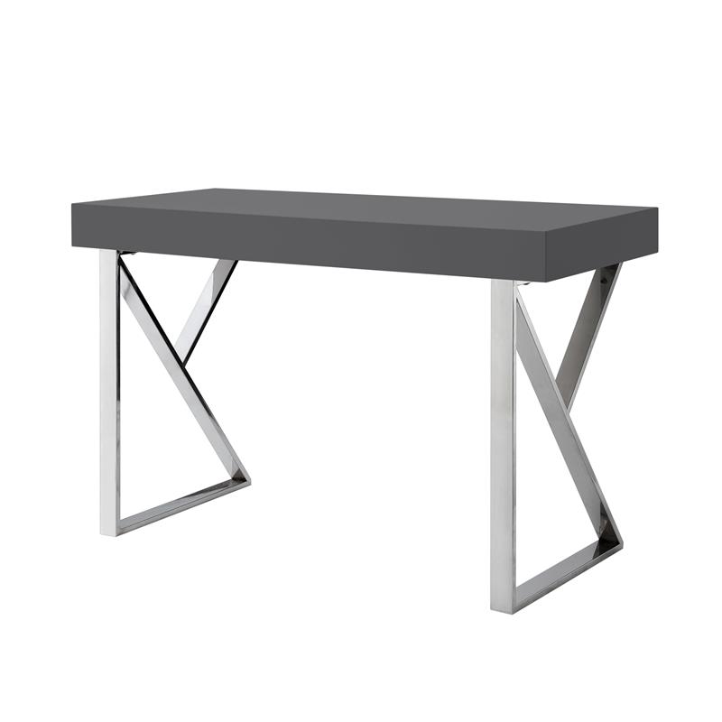 Posh Dianna 2-Drawer Writing Desk with Stainless Steel Legs in Dark Gray/Chrome