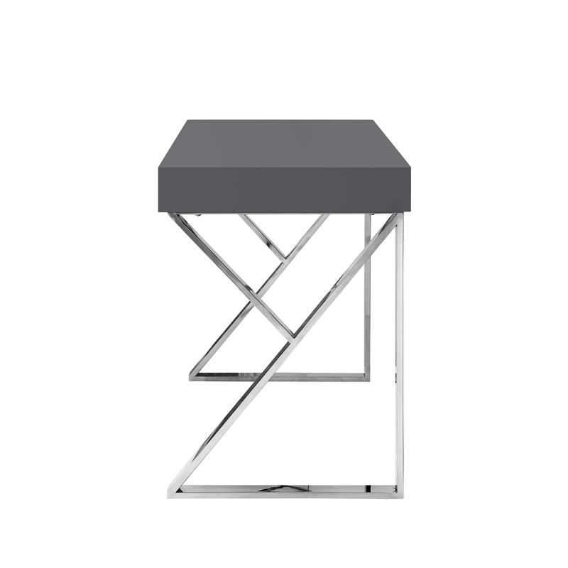 Posh Dianna 2-Drawer Writing Desk with Stainless Steel Legs in Dark Gray/Chrome