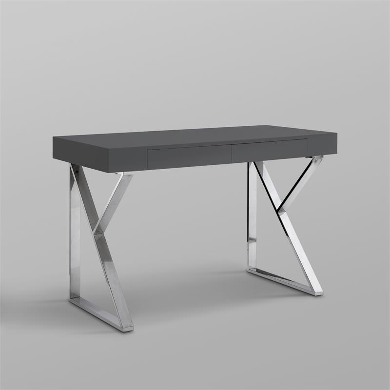 Posh Dianna 2-Drawer Writing Desk with Stainless Steel Legs in Dark Gray/Chrome