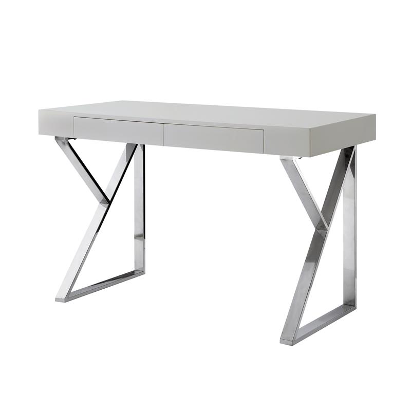 Posh Dianna 2-Drawer Writing Desk with Stainless Steel Legs in Light Gray/Chrome