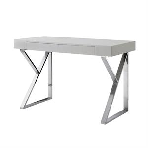 Posh Dianna 2-Drawer Writing Desk with Stainless Steel Legs in Light Gray/Chrome