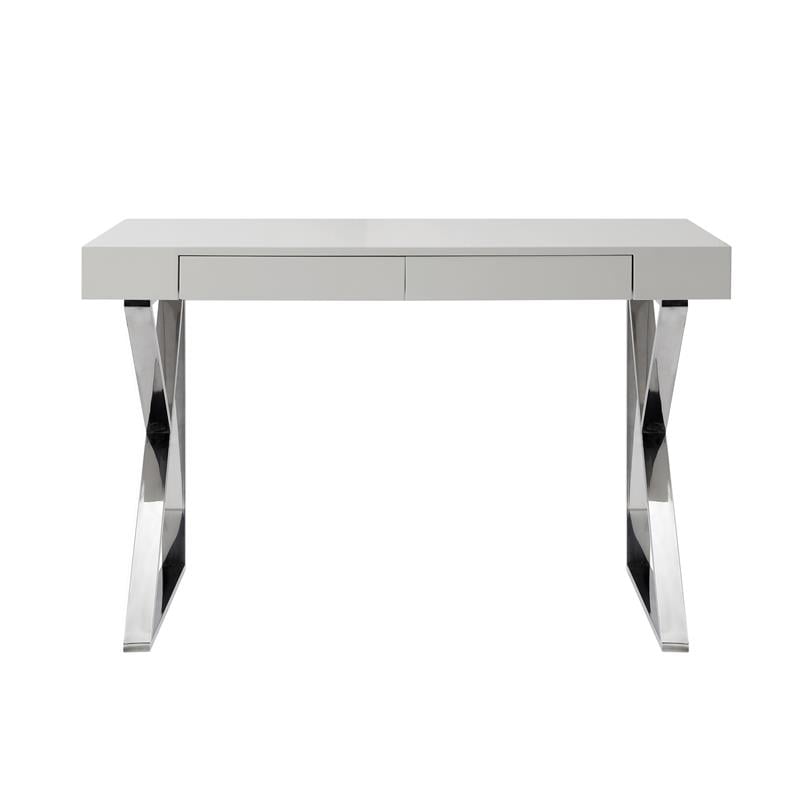 Posh Dianna 2-Drawer Writing Desk with Stainless Steel Legs in Light Gray/Chrome
