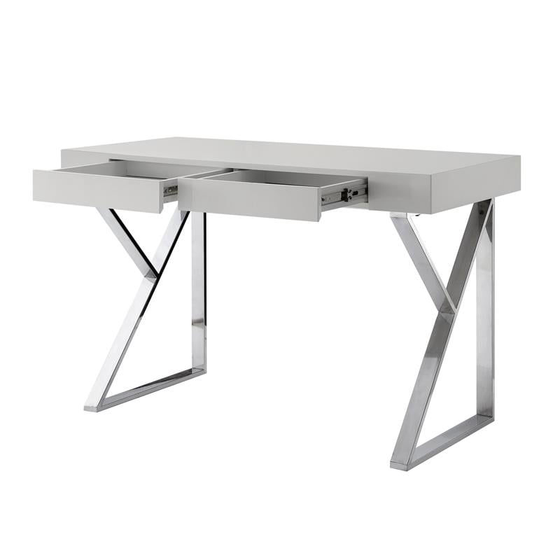 Posh Dianna 2-Drawer Writing Desk with Stainless Steel Legs in Light Gray/Chrome
