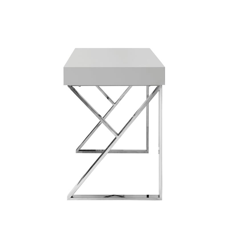 Posh Dianna 2-Drawer Writing Desk with Stainless Steel Legs in Light Gray/Chrome