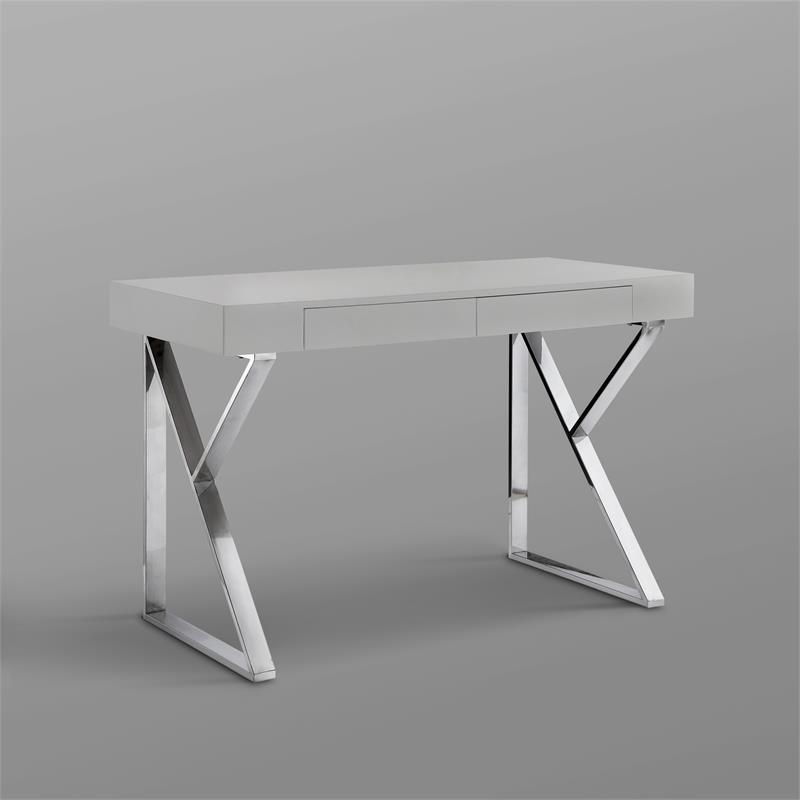 Posh Dianna 2-Drawer Writing Desk with Stainless Steel Legs in Light Gray/Chrome
