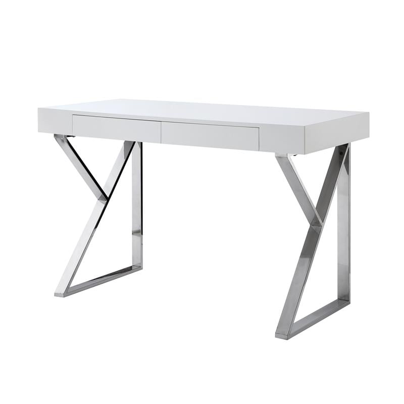 Posh Dianna 2-Drawer Writing Desk with Stainless Steel Legs in White/Chrome