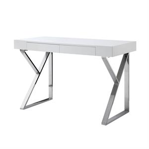 Posh Dianna 2-Drawer Writing Desk with Stainless Steel Legs in White/Chrome