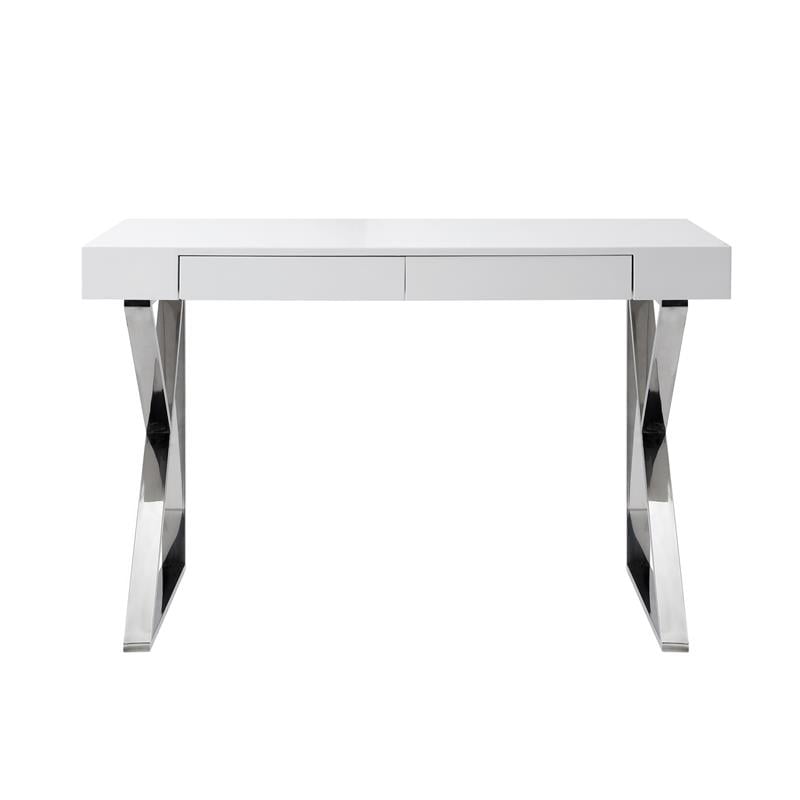Posh Dianna 2-Drawer Writing Desk with Stainless Steel Legs in White/Chrome