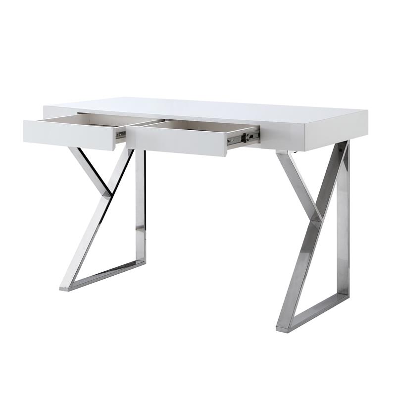 Posh Dianna 2-Drawer Writing Desk with Stainless Steel Legs in White/Chrome