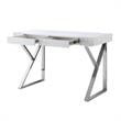 Posh Dianna 2-Drawer Writing Desk with Stainless Steel Legs in White/Chrome