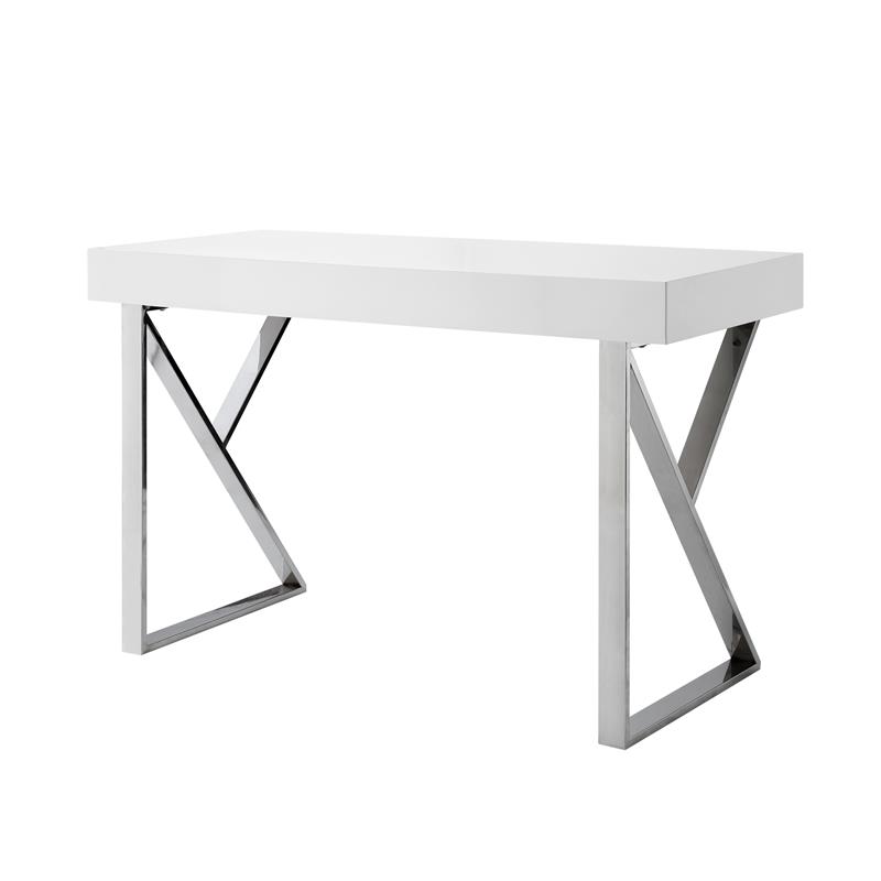 Posh Dianna 2-Drawer Writing Desk with Stainless Steel Legs in White/Chrome