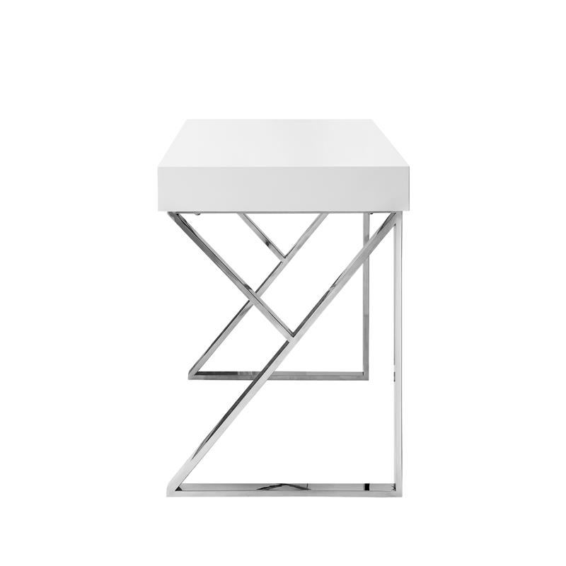 Posh Dianna 2-Drawer Writing Desk with Stainless Steel Legs in White/Chrome