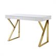 Posh Dianna 2-Drawer Writing Desk with Stainless Steel Legs in White/Gold
