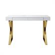 Posh Dianna 2-Drawer Writing Desk with Stainless Steel Legs in White/Gold