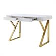 Posh Dianna 2-Drawer Writing Desk with Stainless Steel Legs in White/Gold