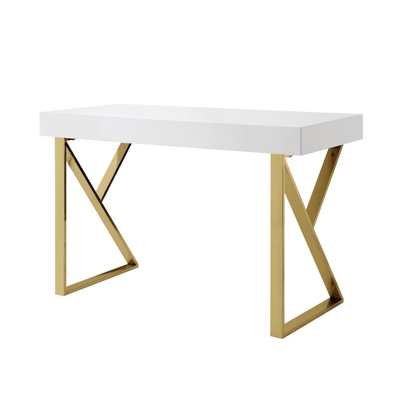 Posh Dianna 2-Drawer Writing Desk with Stainless Steel Legs in White/Gold
