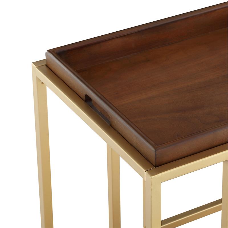 Posh Living Biony Modern Metal Bar Cart with Wheels in Bar Cart Gold/Walnut