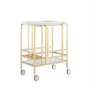 Posh Living Biony Modern Metal Bar Cart with Wheels in Bar Cart Gold/White