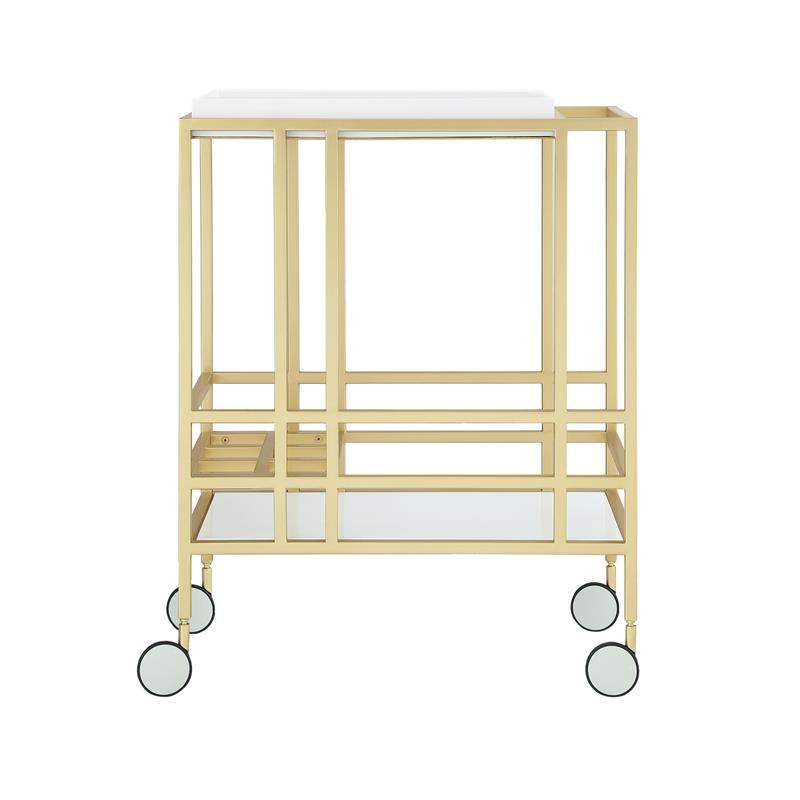 Posh Living Biony Modern Metal Bar Cart with Wheels in Bar Cart Gold/White