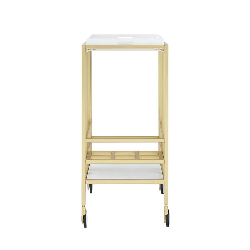 Posh Living Biony Modern Metal Bar Cart with Wheels in Bar Cart Gold/White