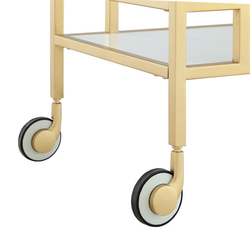 Posh Living Biony Modern Metal Bar Cart with Wheels in Bar Cart Gold/White
