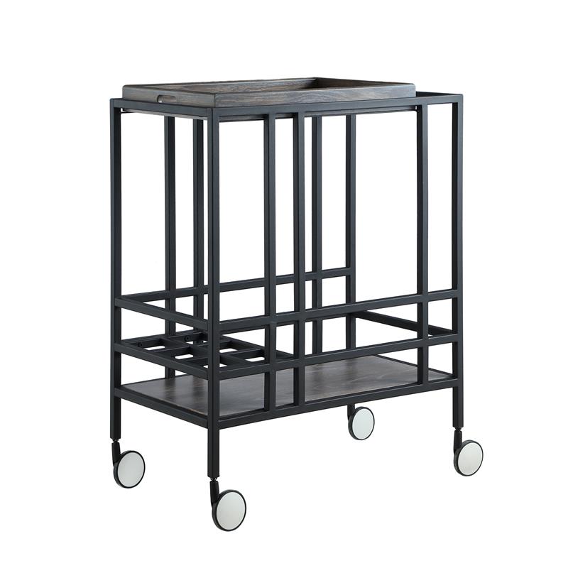 Posh Living Biony Modern Metal Bar Cart with Wheels in Black/Gray