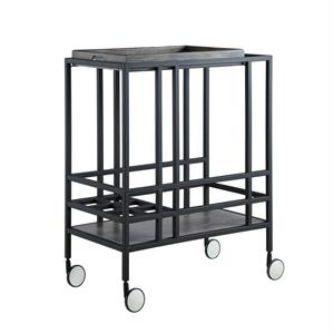 Posh Living Biony Modern Metal Bar Cart with Wheels in Black/Gray