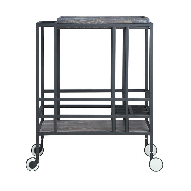 Posh Living Biony Modern Metal Bar Cart with Wheels in Black/Gray