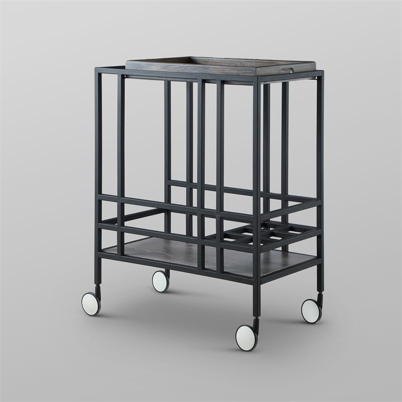 Posh Living Biony Modern Metal Bar Cart with Wheels in Black/Gray