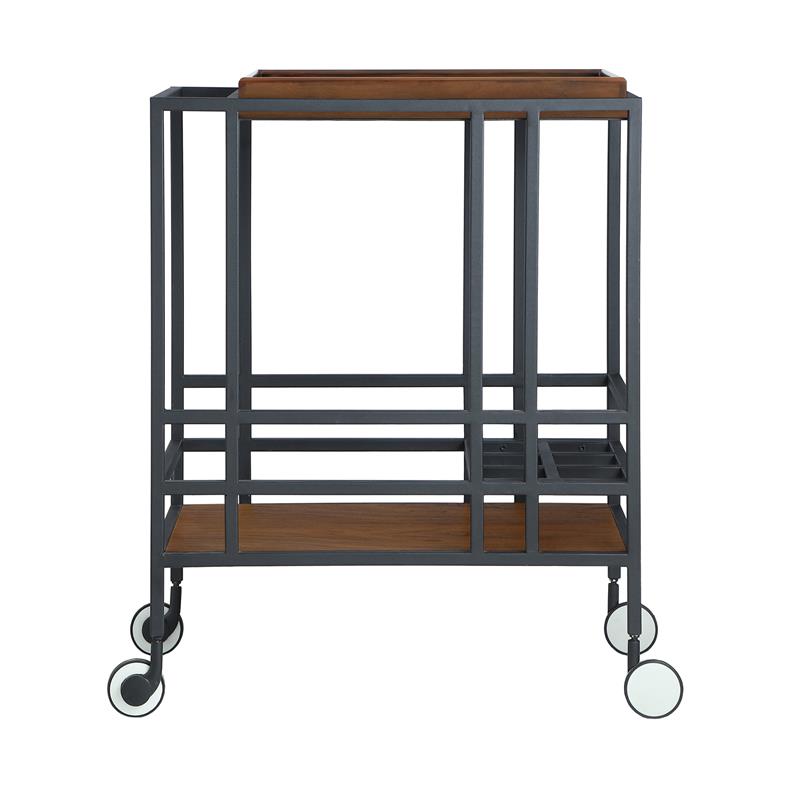 Posh Living Biony Modern Metal Bar Cart with Wheels in Bar Cart Black/Walnut