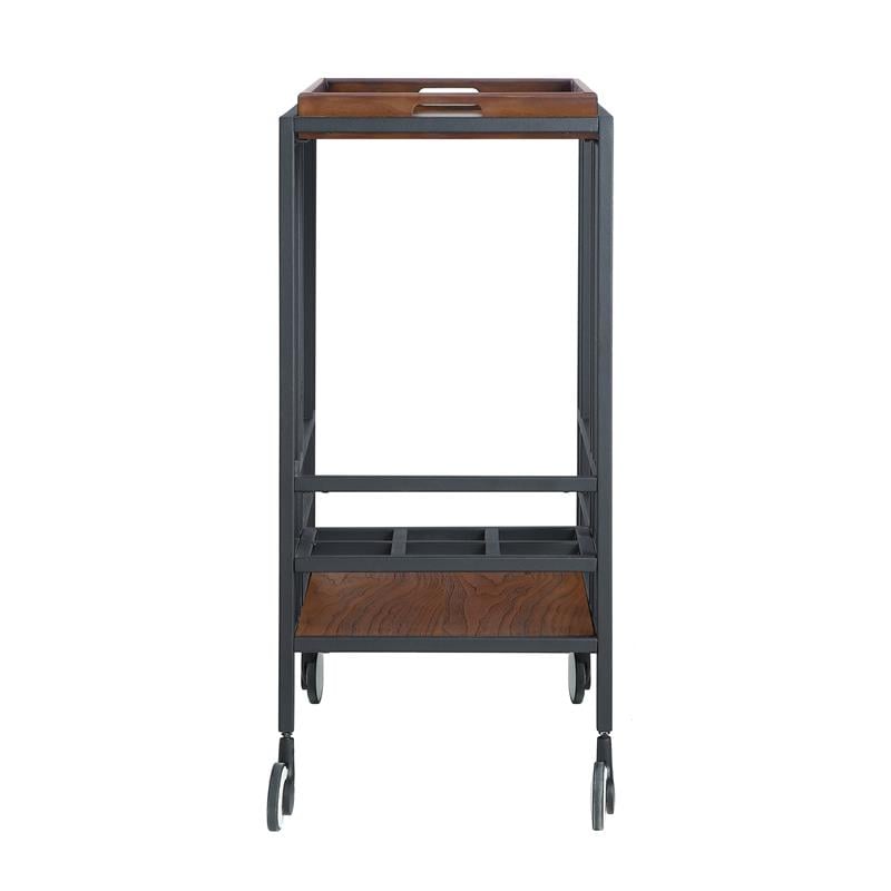 Posh Living Biony Modern Metal Bar Cart with Wheels in Bar Cart Black/Walnut