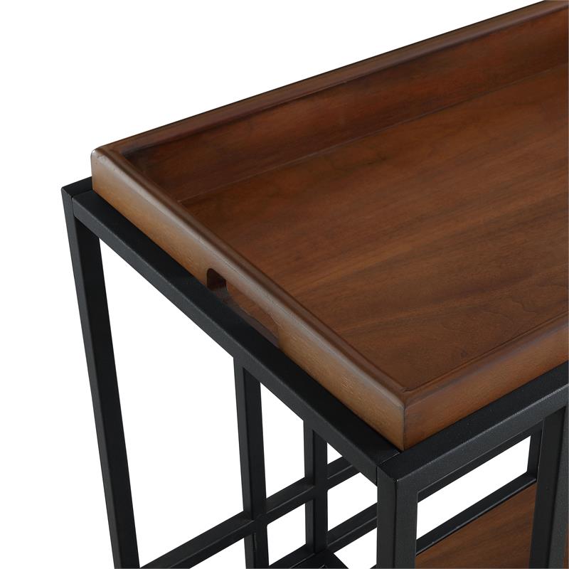 Posh Living Biony Modern Metal Bar Cart with Wheels in Bar Cart Black/Walnut