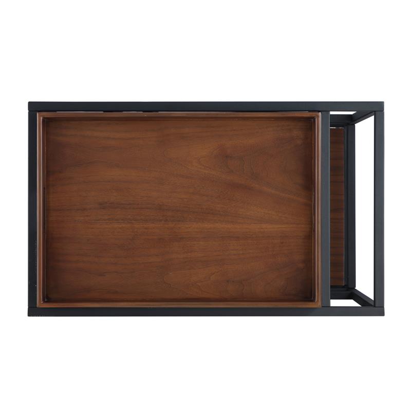 Posh Living Biony Modern Metal Bar Cart with Wheels in Bar Cart Black/Walnut