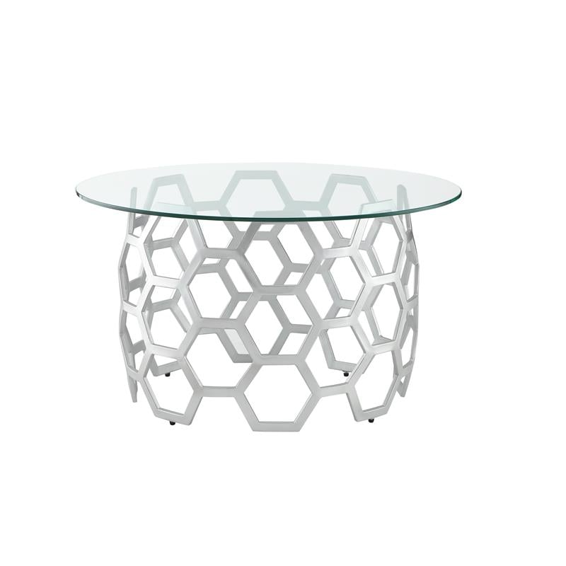Posh Living Magdalen Round Glass Top Coffee Table in Silver