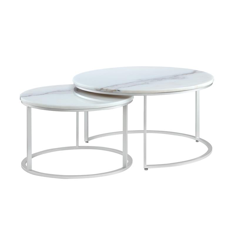 Posh Living Kero Round Marble Top, Round Marble Top Nesting Coffee Tables