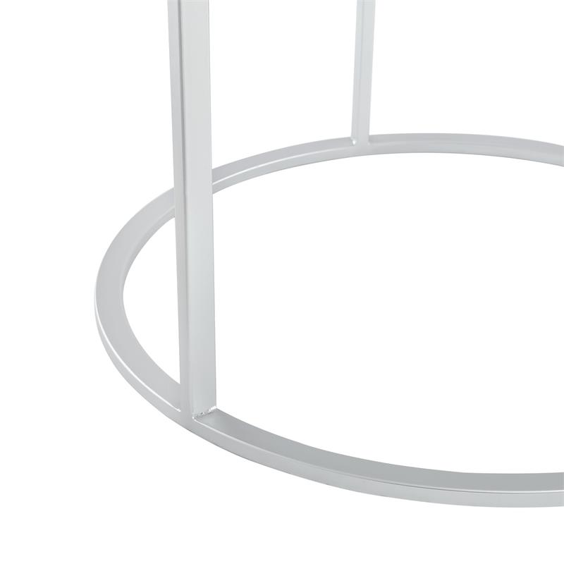 Posh Living Kero Round Marble Top Nesting Coffee Table in Silver