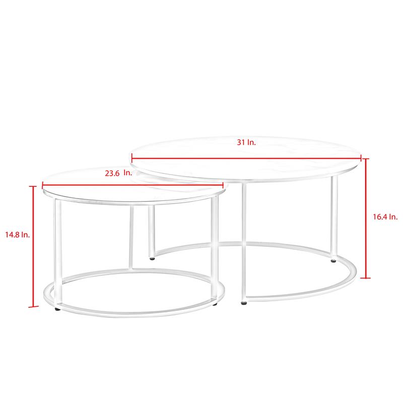 Posh Living Kero Round Marble Top Nesting Coffee Table in Silver