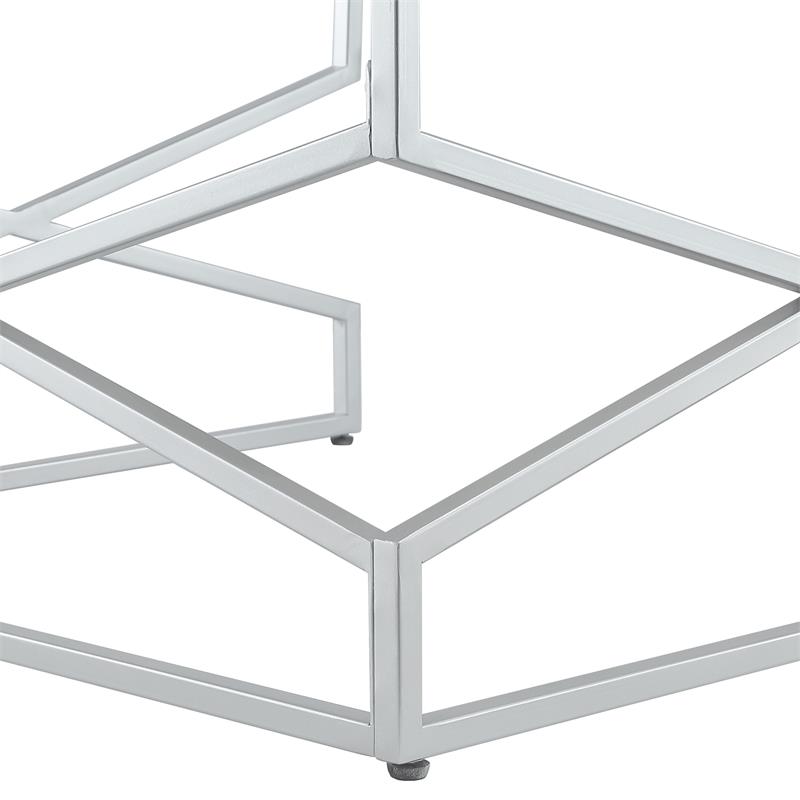 Posh Living Navarro Square Marble Top Nesting Coffee Table in Silver