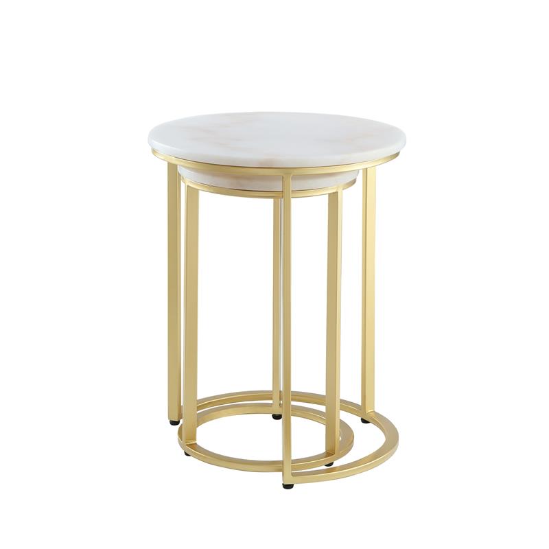 Posh Living Kero Round Marble Top Nesting End Table in Gold